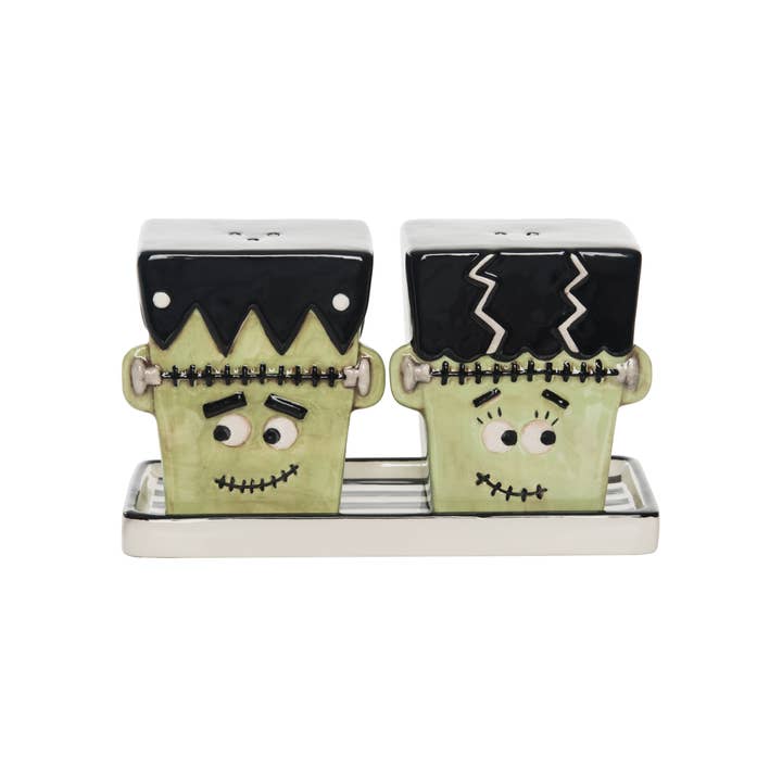 Frankenstein & Bride Salt & Pepper Shakers Set Halloween for wholesale by Transpac