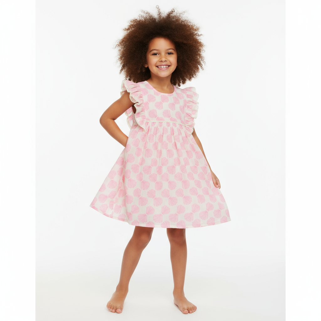Mer St. Barth – Vestido - Crianças por atacado – Vestido de Menina Seraphina Shell Beach Rosa3