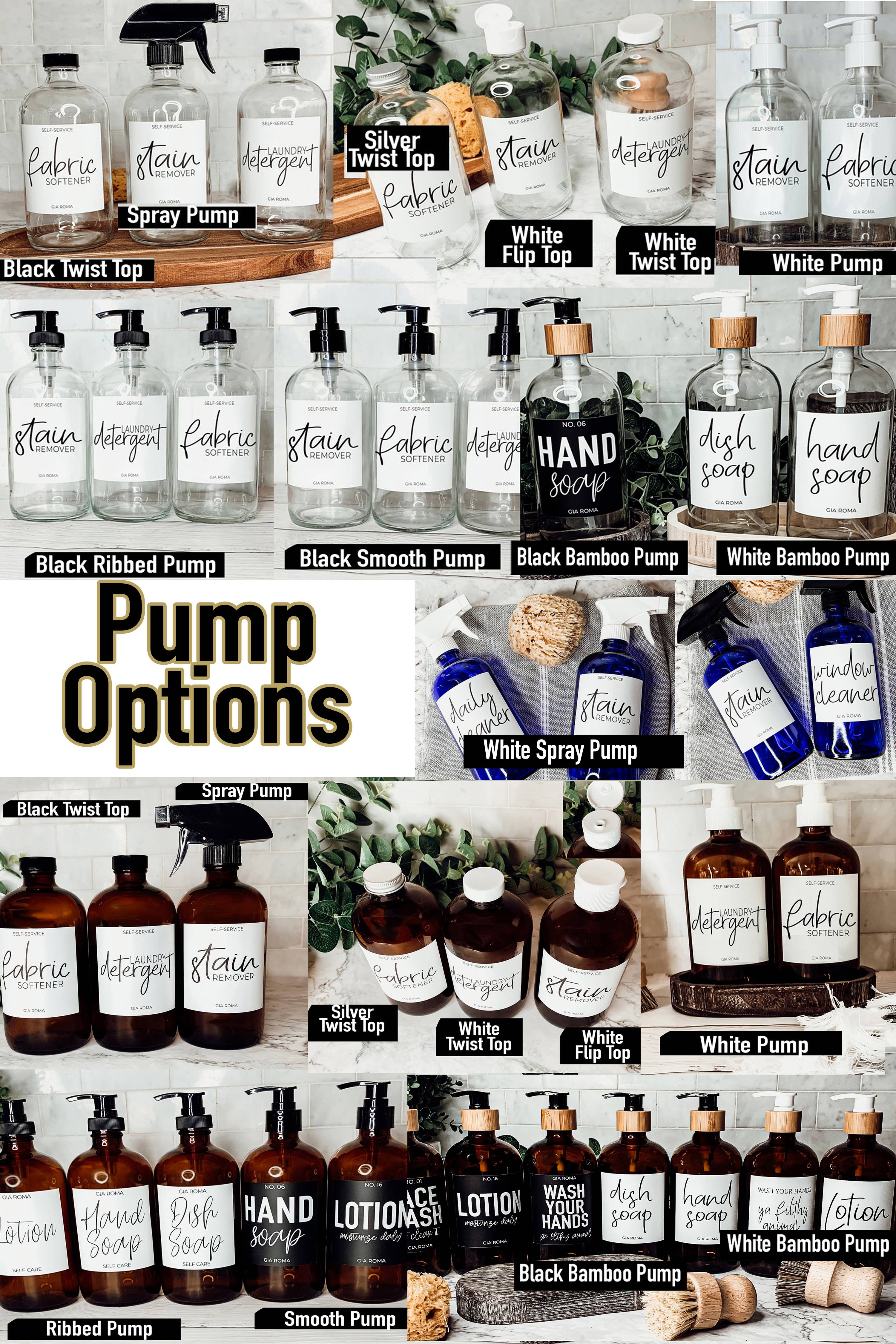 Gia Roma - Vendita all'ingrosso Dispenser per sapone - Dispenser di sapone, flaconi dispenser di ricarica in vetro ambrato da 16 once3