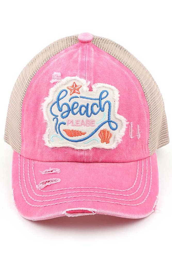 Hana - Wholesale Ponytail Cap - Women's - C.C Beach Please Patch Distressed Pony Baseball Cap4