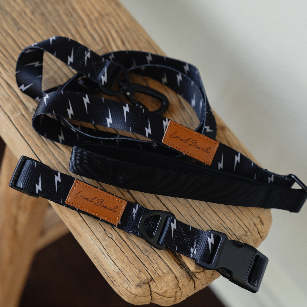 Local Beach Lightning Bolt Adjustable Dog Collar Black for wholesale on Faire2