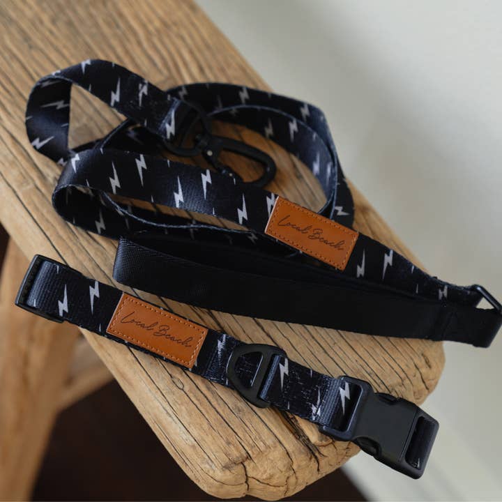 Local Beach Lightning Bolt Adjustable Dog Collar Black for wholesale on Faire2