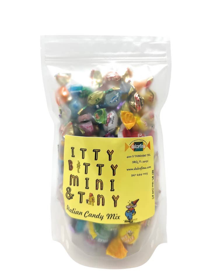 Italian Itty Bitty Mini & Tiny 10 Oz Frosted Bag for wholesale by Dulcefina Chocolate and Sweets