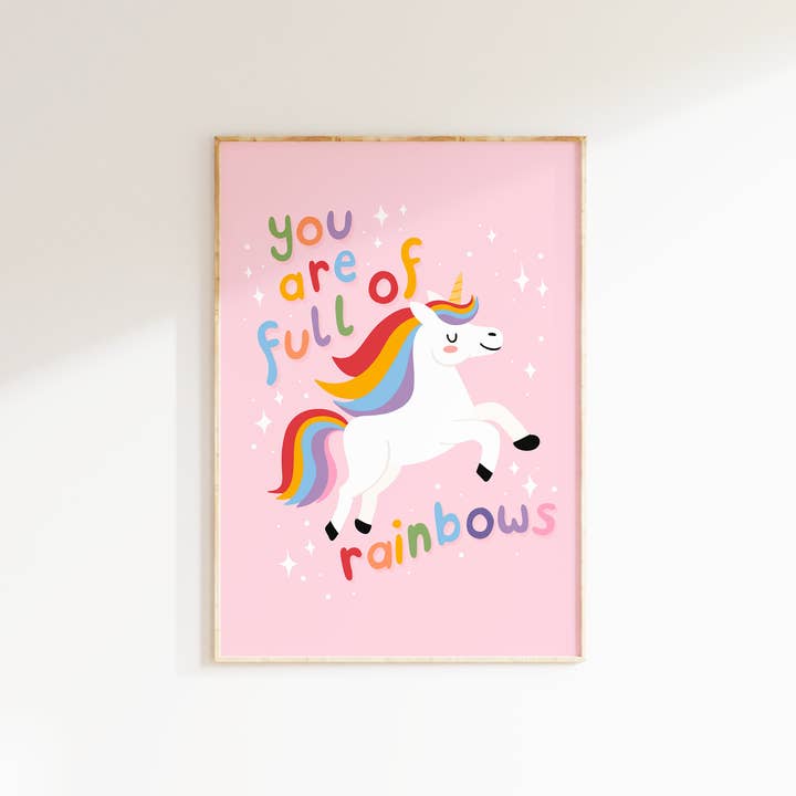 You Are Full Of Rainbows Print | Unicorn Wall Art | Pink Art for wholesale by The Happy Badger