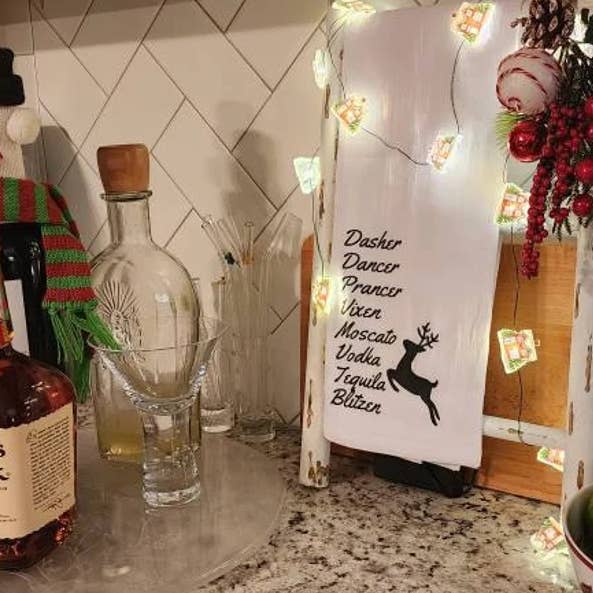 Dirty Grove by Hazel Grove Customs - Wholesale Tea Towel - Funny Christmas Kitchen Towel/Rag Reindeer And Alcohol Towel