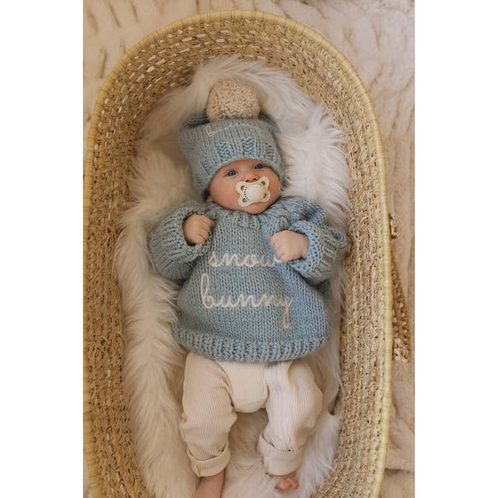 Huggalugs - Wholesale Knit Sweater - Baby - Snow Bunny Surf Blue Crew Neck Sweater for Baby & Toddler
