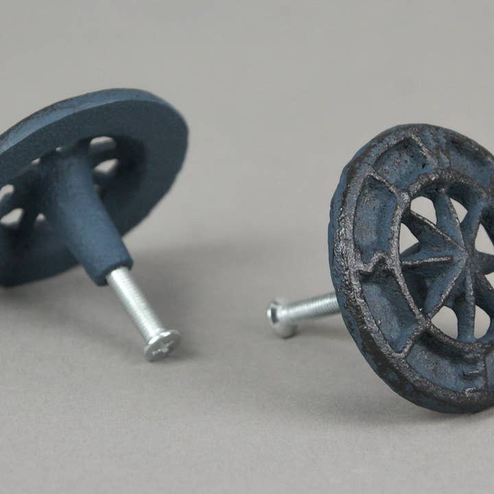 Zeckos - Wholesale Knob/Pull - Set of 12 Dark Blue Cast Iron Compass Rose Drawer Pulls