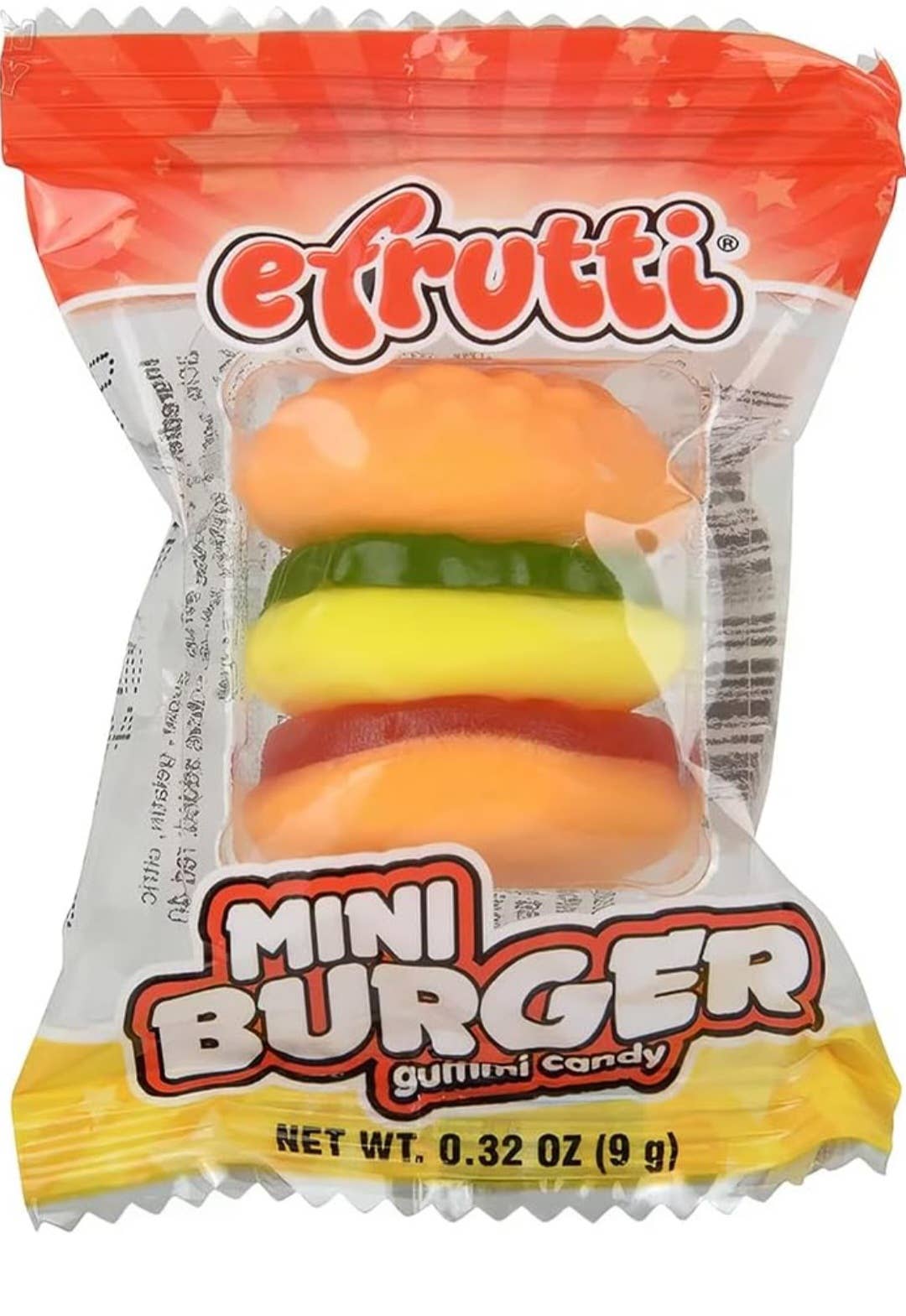 Majestic Wholesale - Vente Bonbons gélifiés - eFrutti Gummi Mini Burger – Boîte de 60 bonbons gélifiés amusants et fruités1