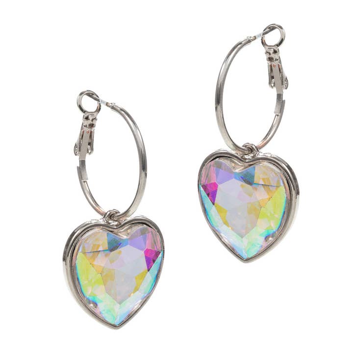 Fashion City - Wholesale Dangle Earrings - Heart-Shaped AB Glass Stone Plug Earring