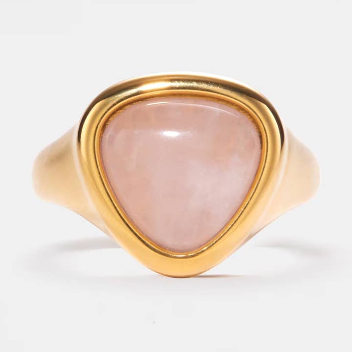Pink Rose Quartz Natural Crystal Ring in 925 Sterling Silver for wholesale by Perimade & Co. LLC