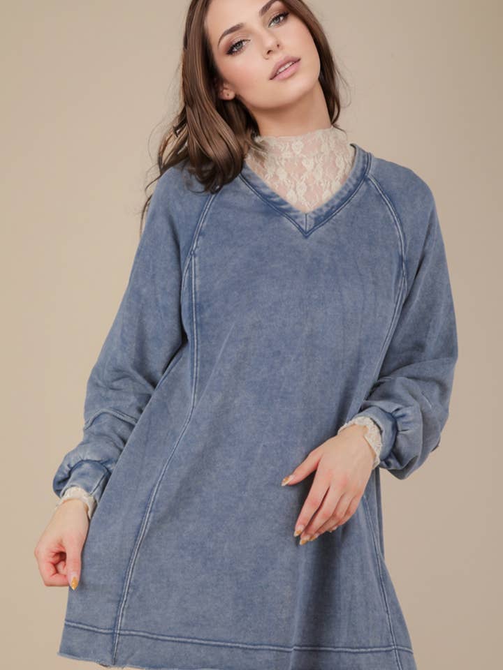 ND31397-Mineraltvättad överdimensionerad A-line miniklänning för wholesale av VERY J