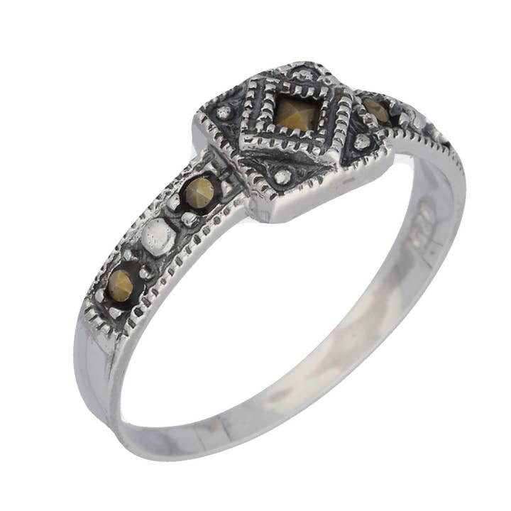 Silver Insanity - Wholesale Multi-Stone Ring - Petite Light Weight Square Sterling Silver Marcasite Ring