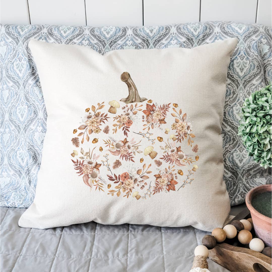 Neutral Floral Pumpkin Pillow Cover for wholesale by Go Charlotte