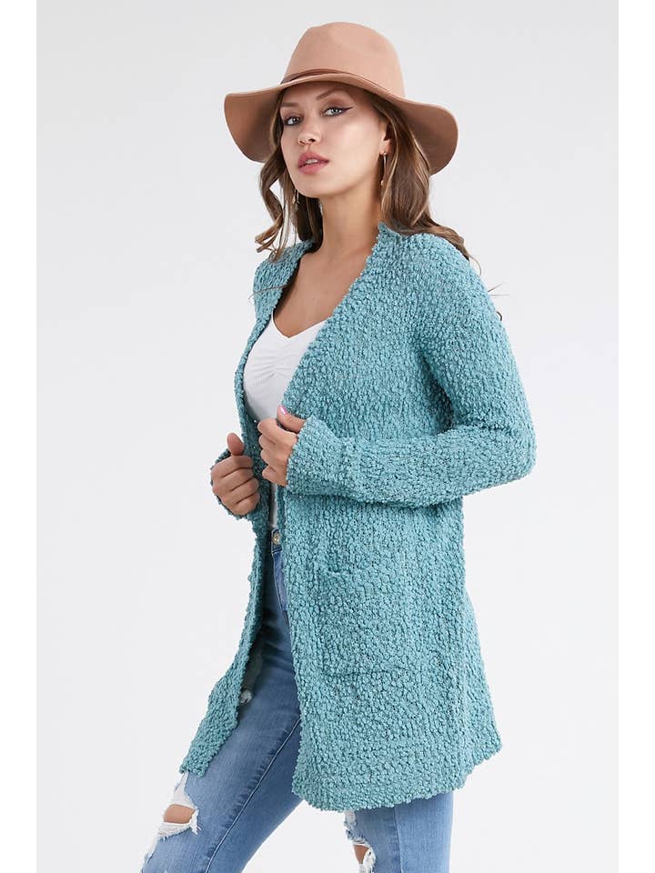 Oceanus Apparel – Großhandel Strickjacke – Damen – OUG80160 Cardigan-Pullover aus massivem Popcorn mit Verzierung0