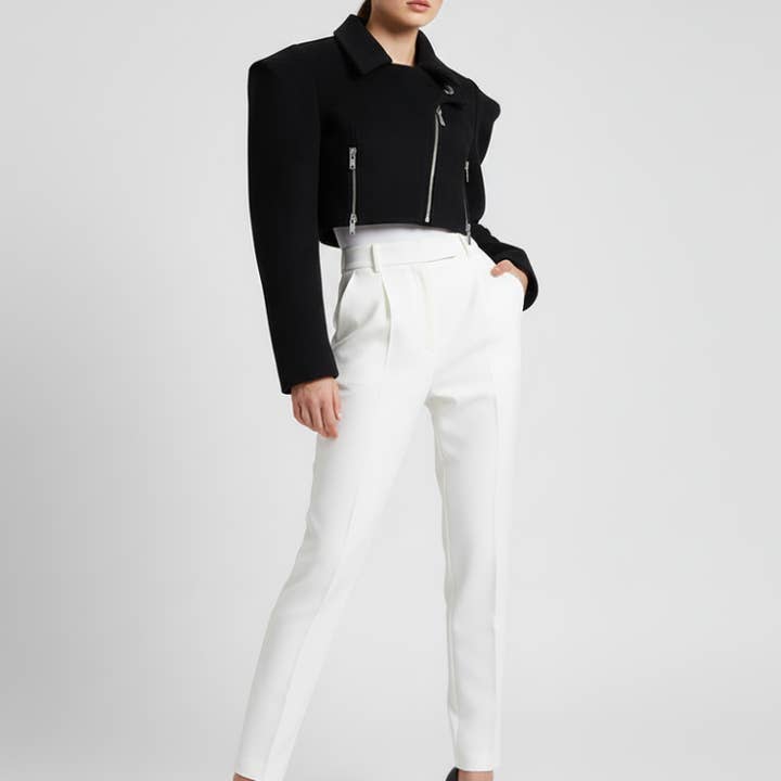 black Wide-Shoulder Short Woolen Coat For Women, Financial District, BYMANYC New York. for wholesale on Faire0