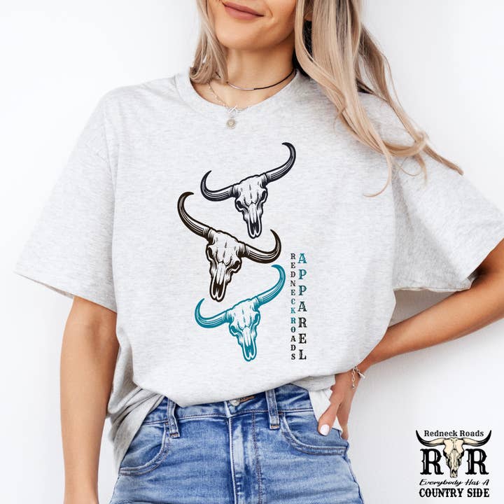 Three Skulls Tee - Country Inspired Clothing for wholesale by Redneck Roads Apparel