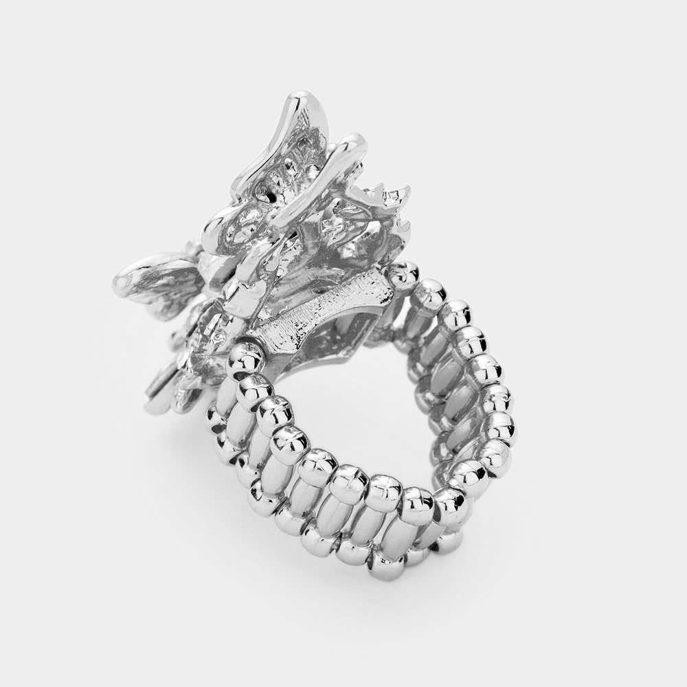 Sensibling Corp. - Wholesale Cocktail/Statement Ring - Crystal Pave Floral Butterfly Stretch Ring6