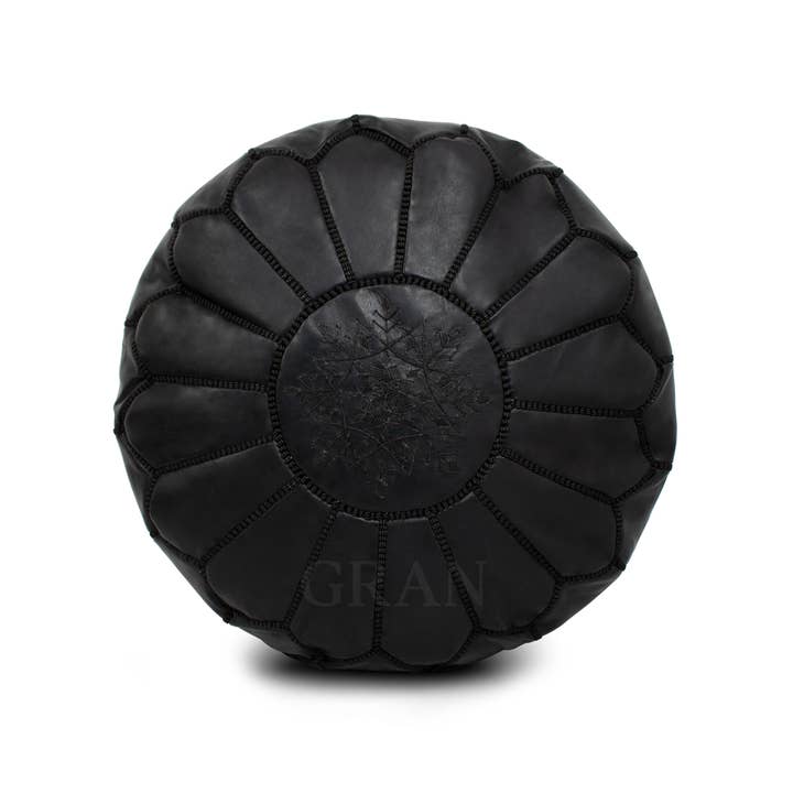 Black Moroccan Ottoman Pouf | Leather Unstuffe Pouf for wholesale by Gran Wholesale