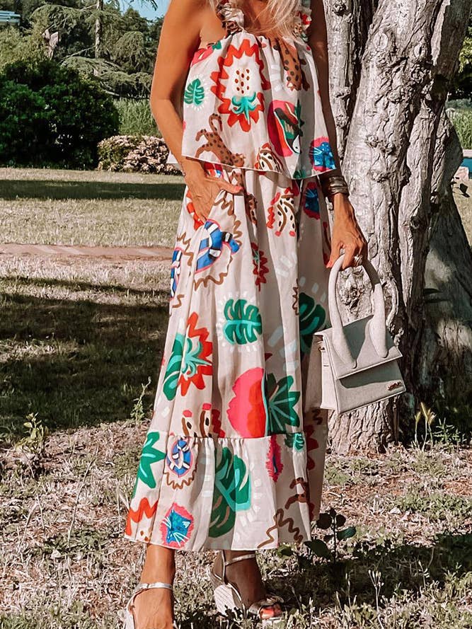 White Boho Fake Two Piece Floral Maxi Cami Dress CY062 for wholesale on Faire1