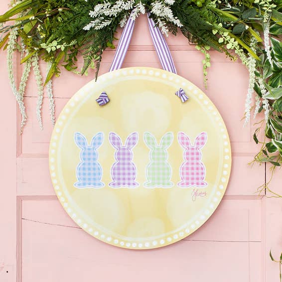 Gingham Bunny Door Hanger for wholesale by Songbird Grove Collection