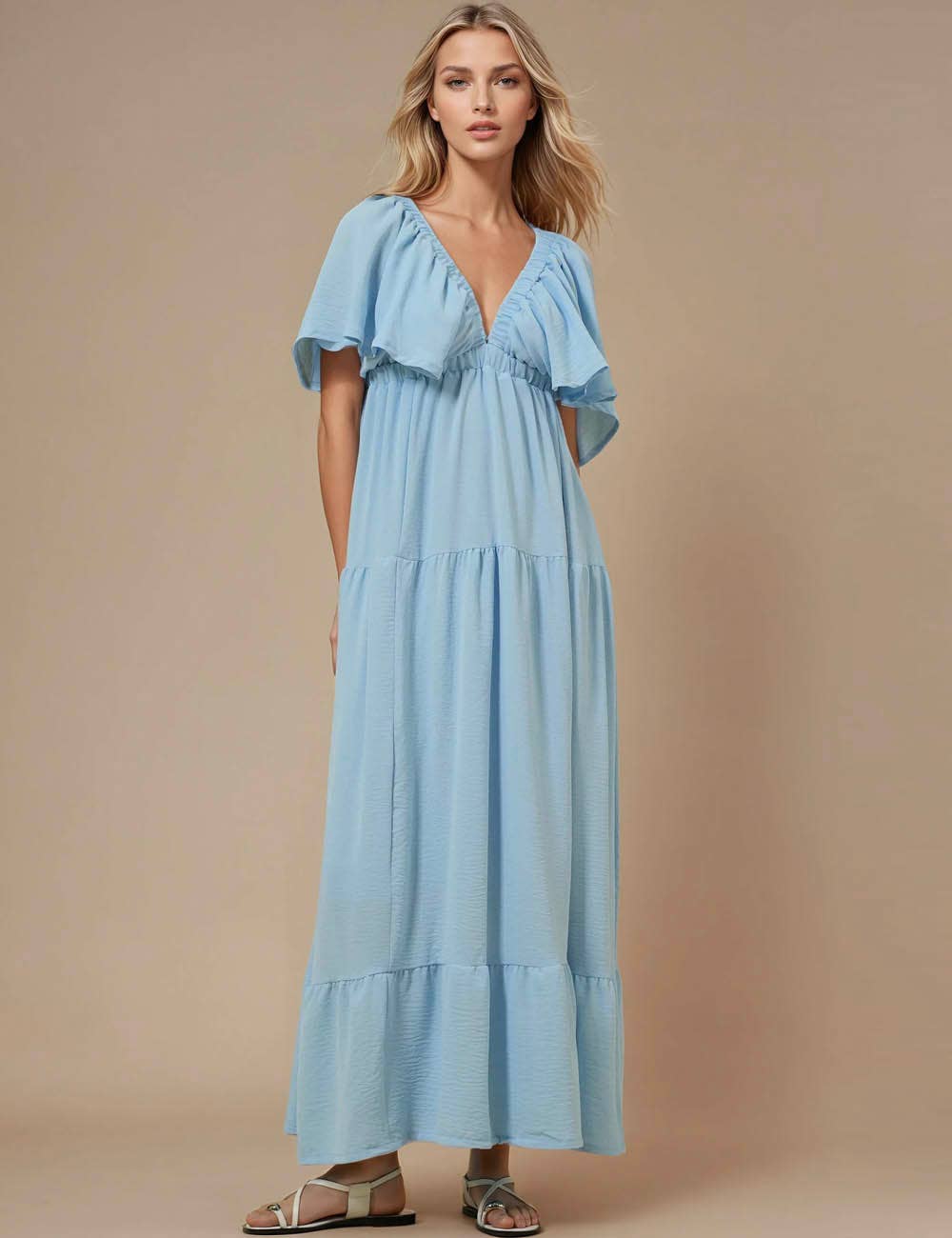 Sweetkama - Vente Robe – femme - Robe maxi unie décolleté en V et dos nu SKD15313