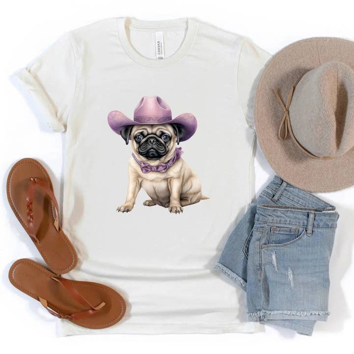 Cowboy Puppy - Pug Tee for wholesale by Uppercrufts, LLC