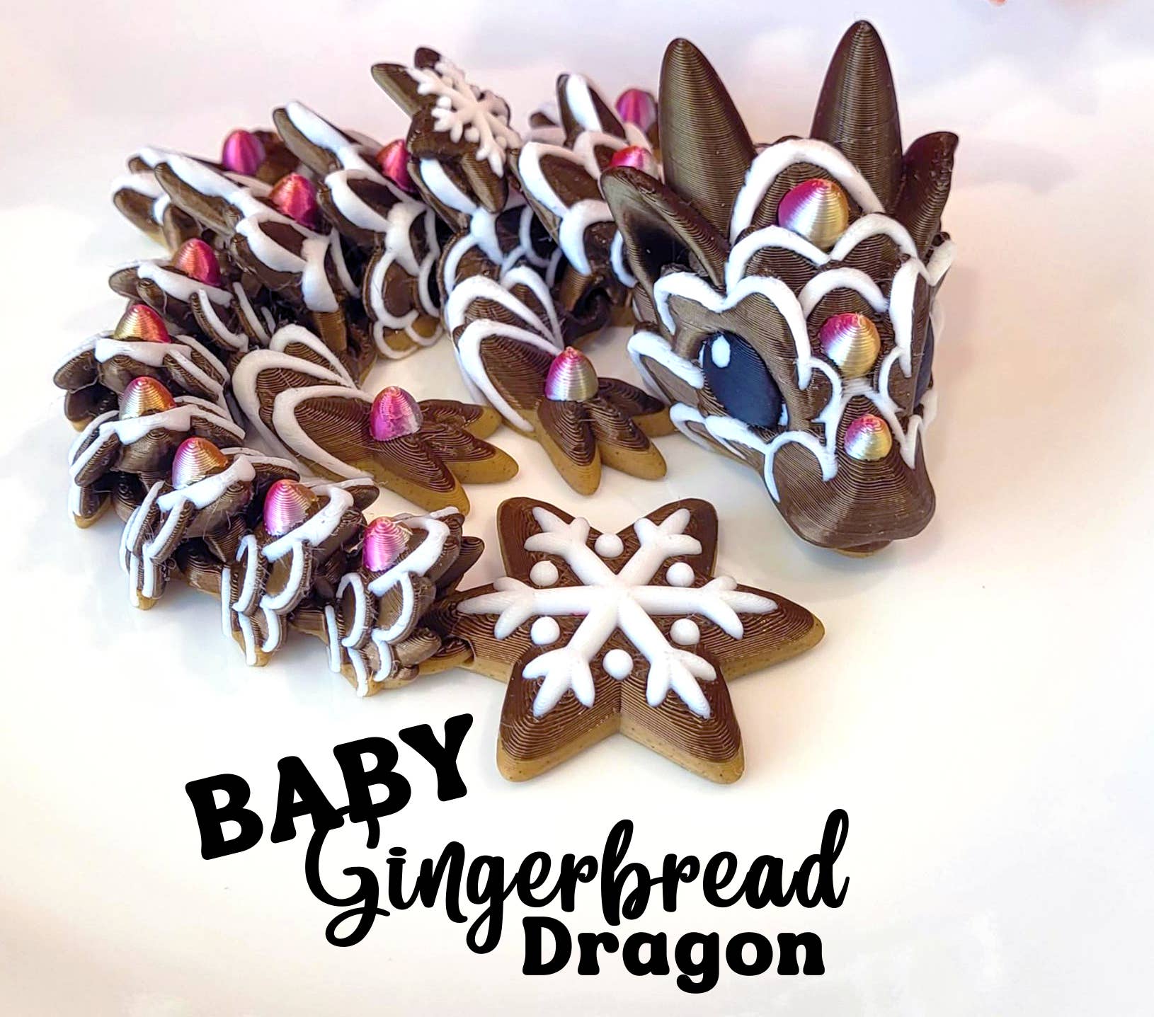 Great American Designs - Wholesale Fidget Toy - Kids - Articulating Baby Gingerbread Dragon, 3D Printed, Fidget Toy