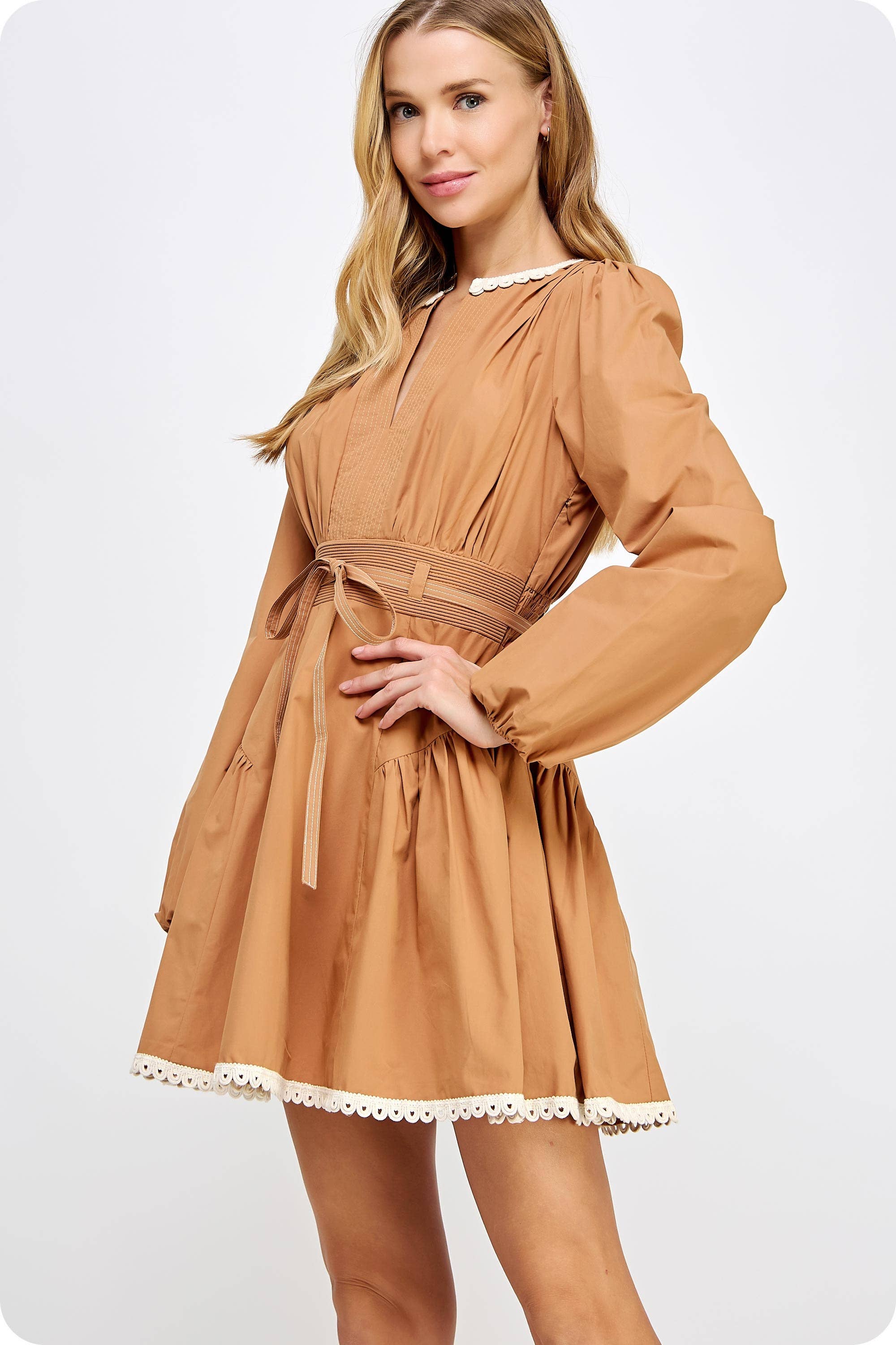 Strut & Bolt - Wholesale Dress - Women's - Lace Trim Detail Poplin Mini Dress4