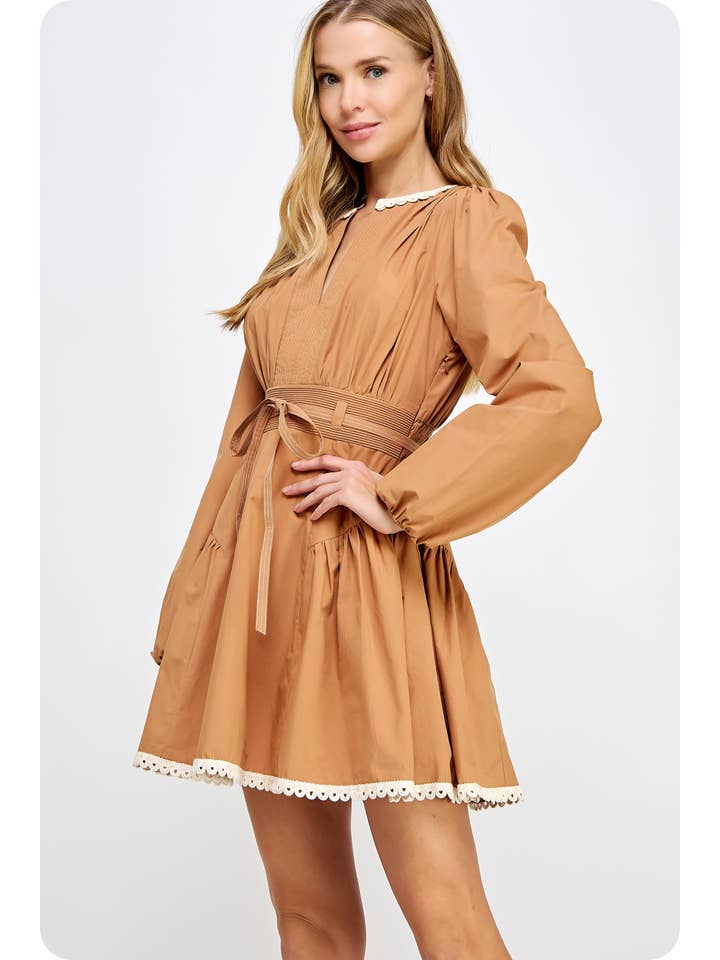 Strut & Bolt - Wholesale Dress - Women's - Lace Trim Detail Poplin Mini Dress4