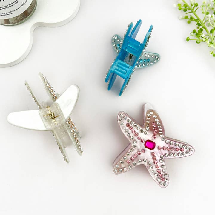 mildstyles - Wholesale Hair Clip - Women's - Delicate Rhinestone Starfish Acetate Hair Claw Clip