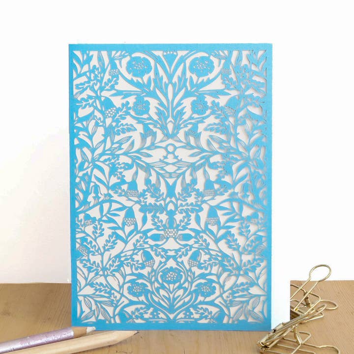 Chow's Stories - Vendita all'ingrosso Biglietti di auguri - Biglietto di auguri con ghianda blu, biglietto di auguri di compleanno William Morris