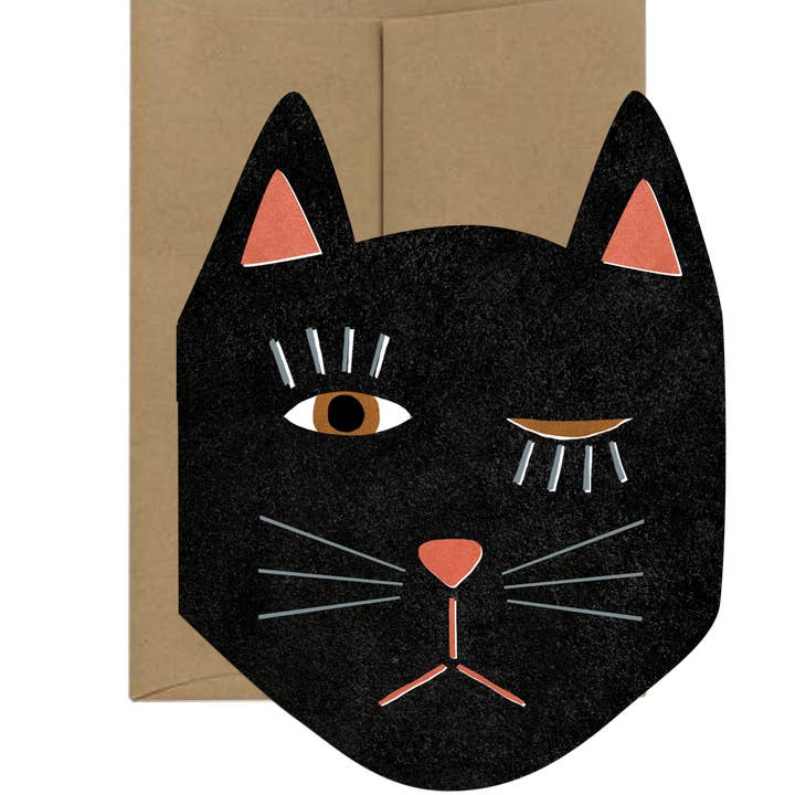 Isatopia - Wholesale Everyday Greeting Card - Black Cat Blink - Die Cut Card