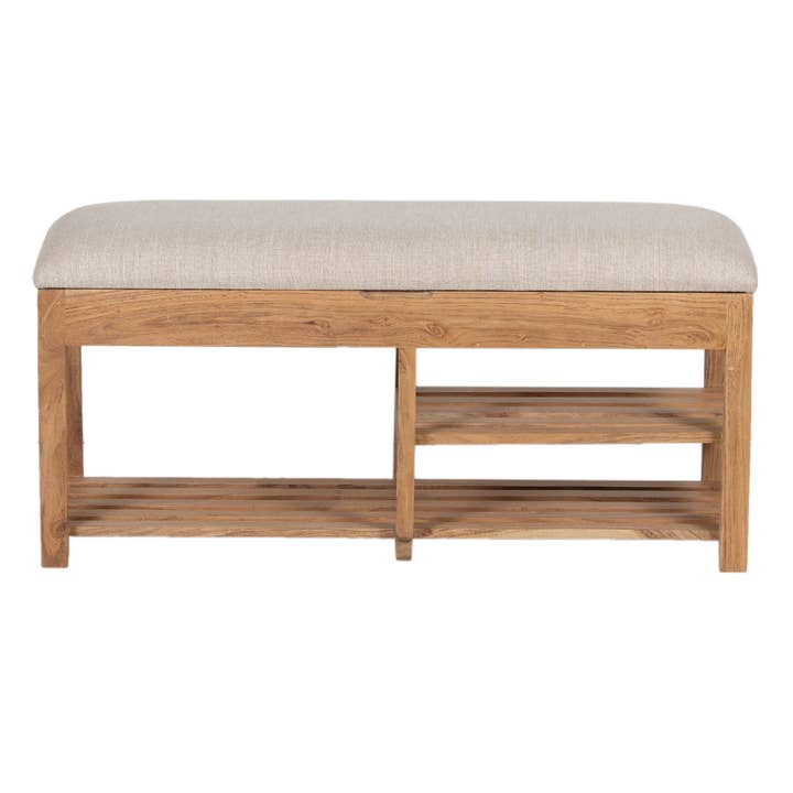 Amania Acacia Upholstered Bench with Shelf for wholesale by Pinkcity
