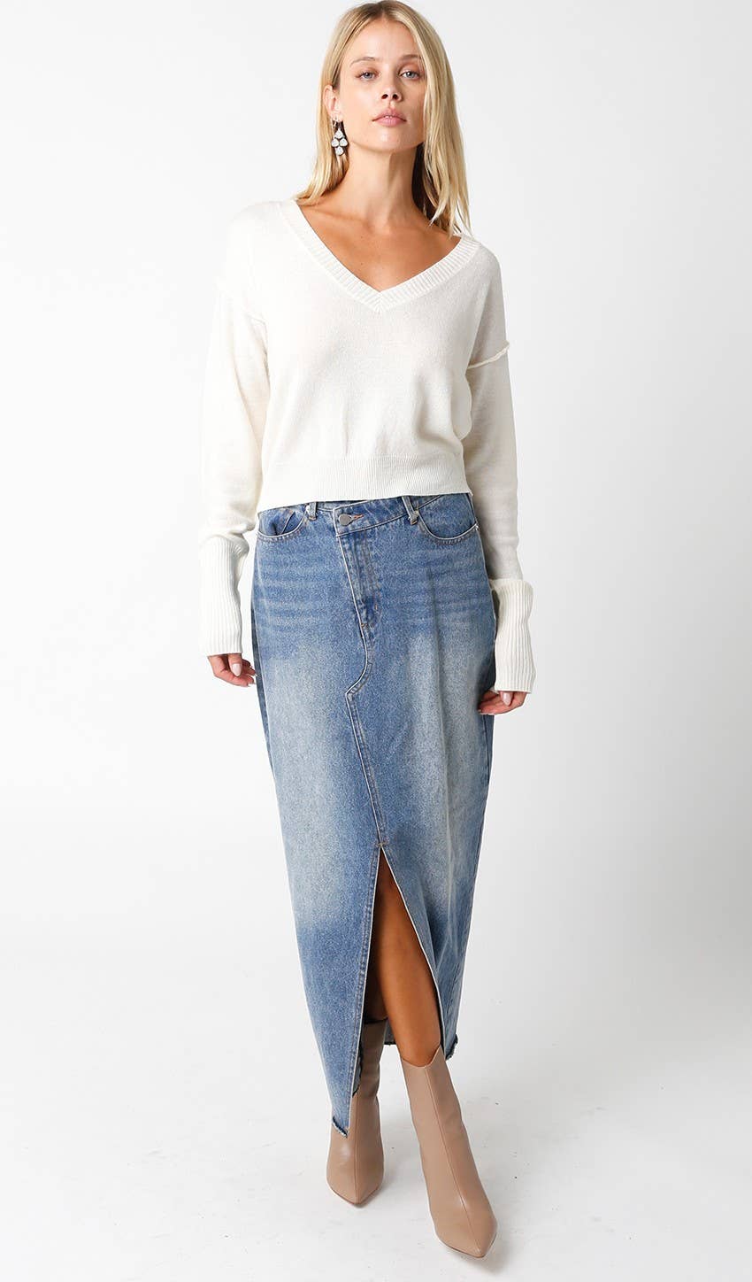 Olivaceous - Vente Pull en maille – femme - Chelsea Pull col V2