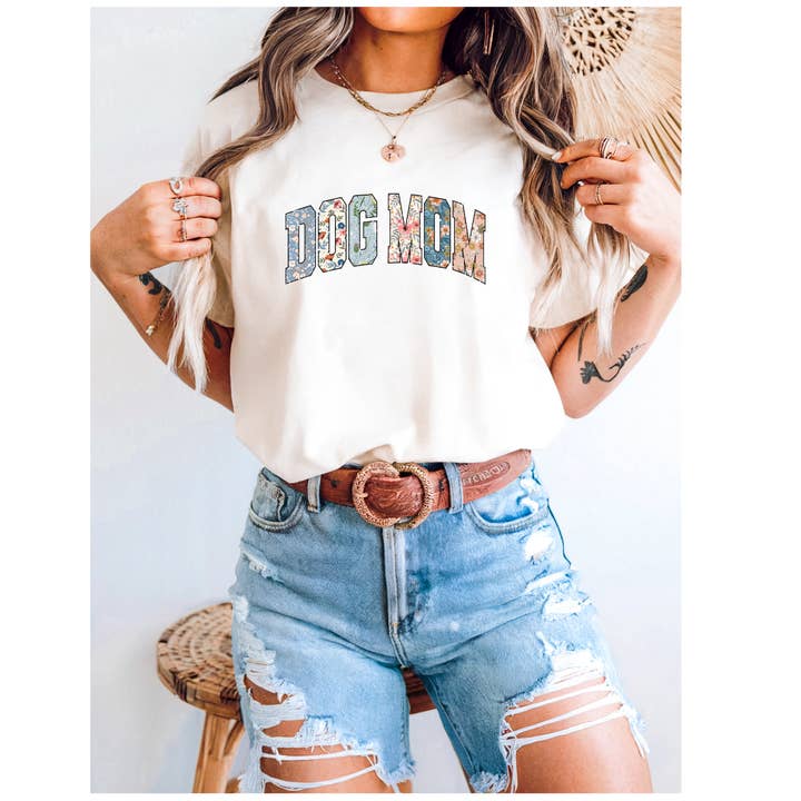 Dog Mom Floral Tee for wholesale by Dairyland Bach Co.