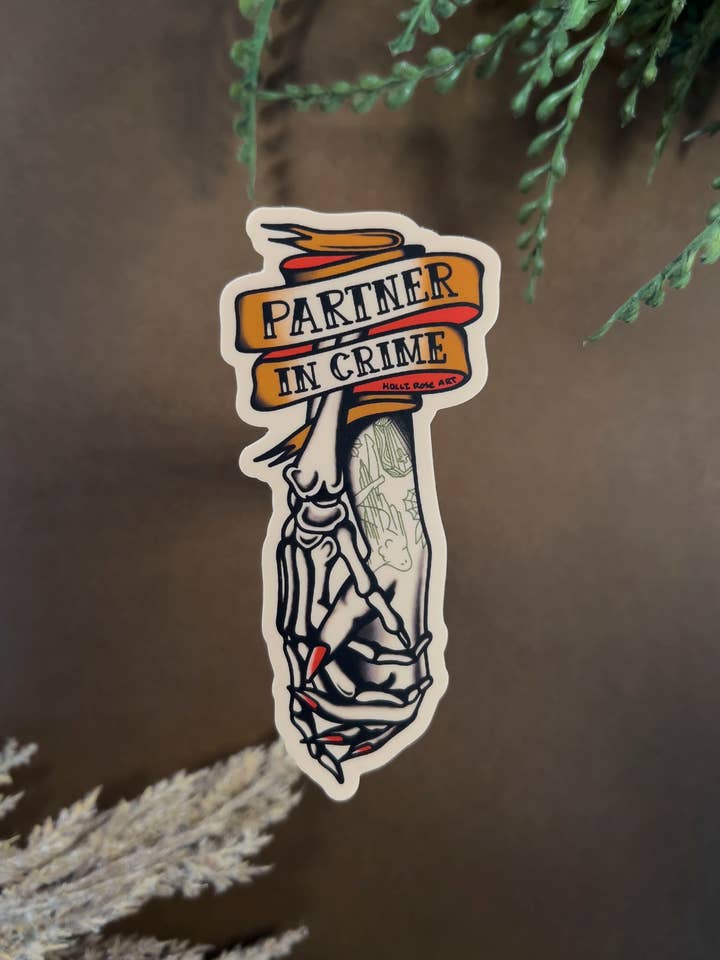Partner In Crime American Traditional Tattoo Sticker for wholesale by Holli Rose Art