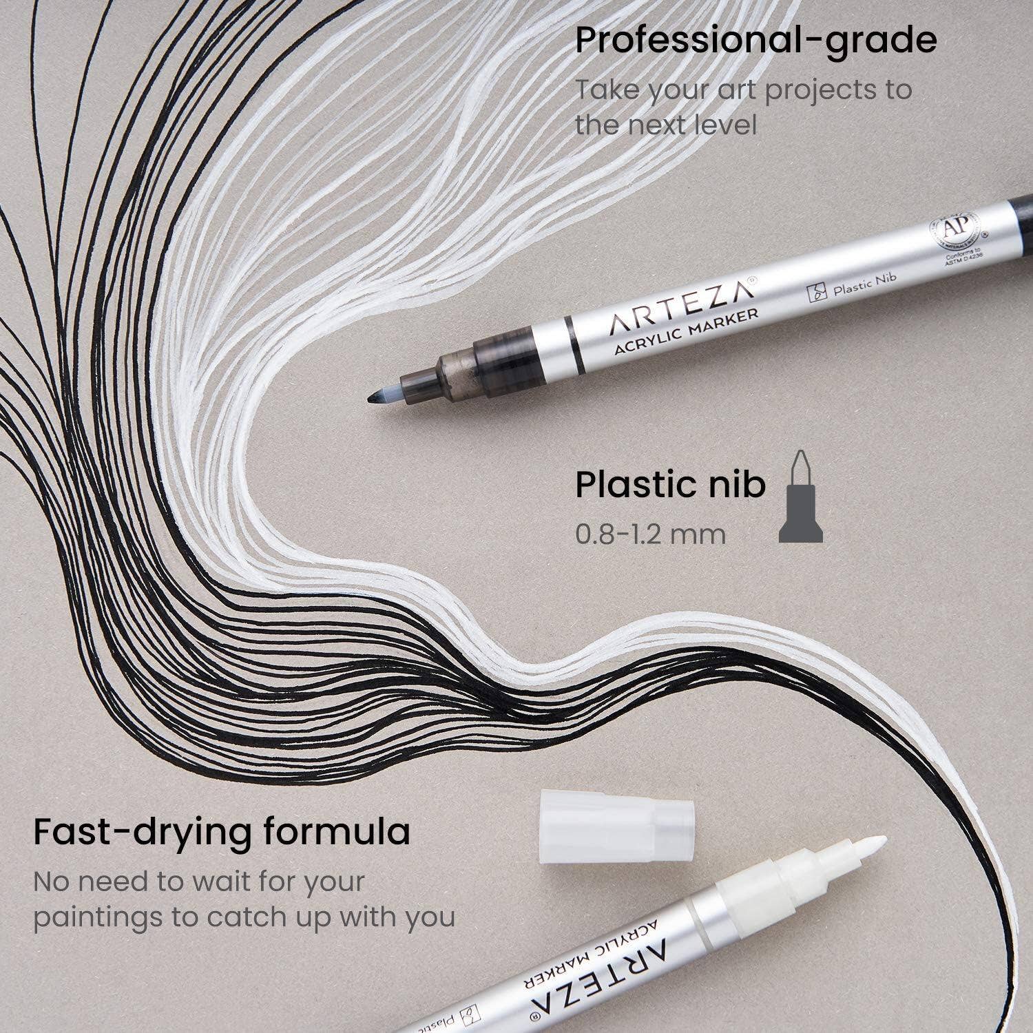 Plaid Crafts - Wholesale Marker - Arteza® Acrylic Markers Pack, Fine Nib - White, 12 pc.2