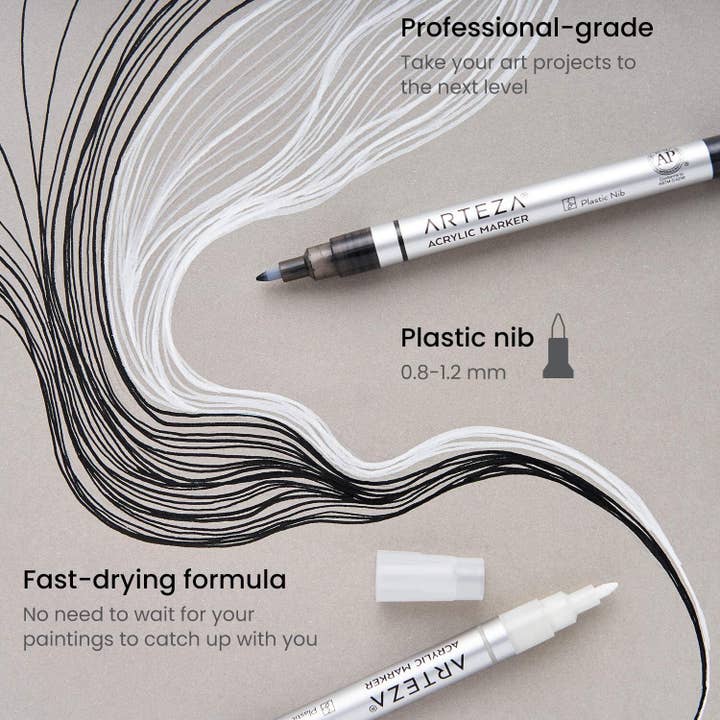 Plaid Crafts - Wholesale Marker - Arteza® Acrylic Markers Pack, Fine Nib - White, 12 pc.2
