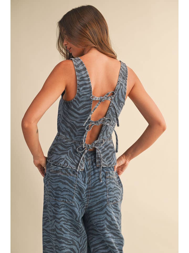 Klesis - Wholesale Top & Pant Set (NOT Loungewear) - Women's - IST6063 ZEBRA DENIM BUTTON DOWN TOP AND PANTS SET25