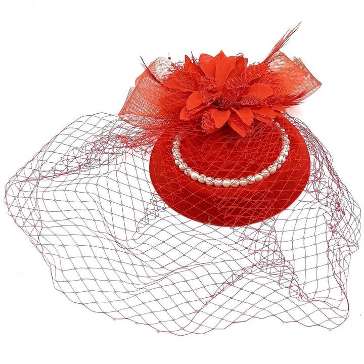 Pearls Decorated Millinery Fascinator Veil Hat for wholesale by Diacly