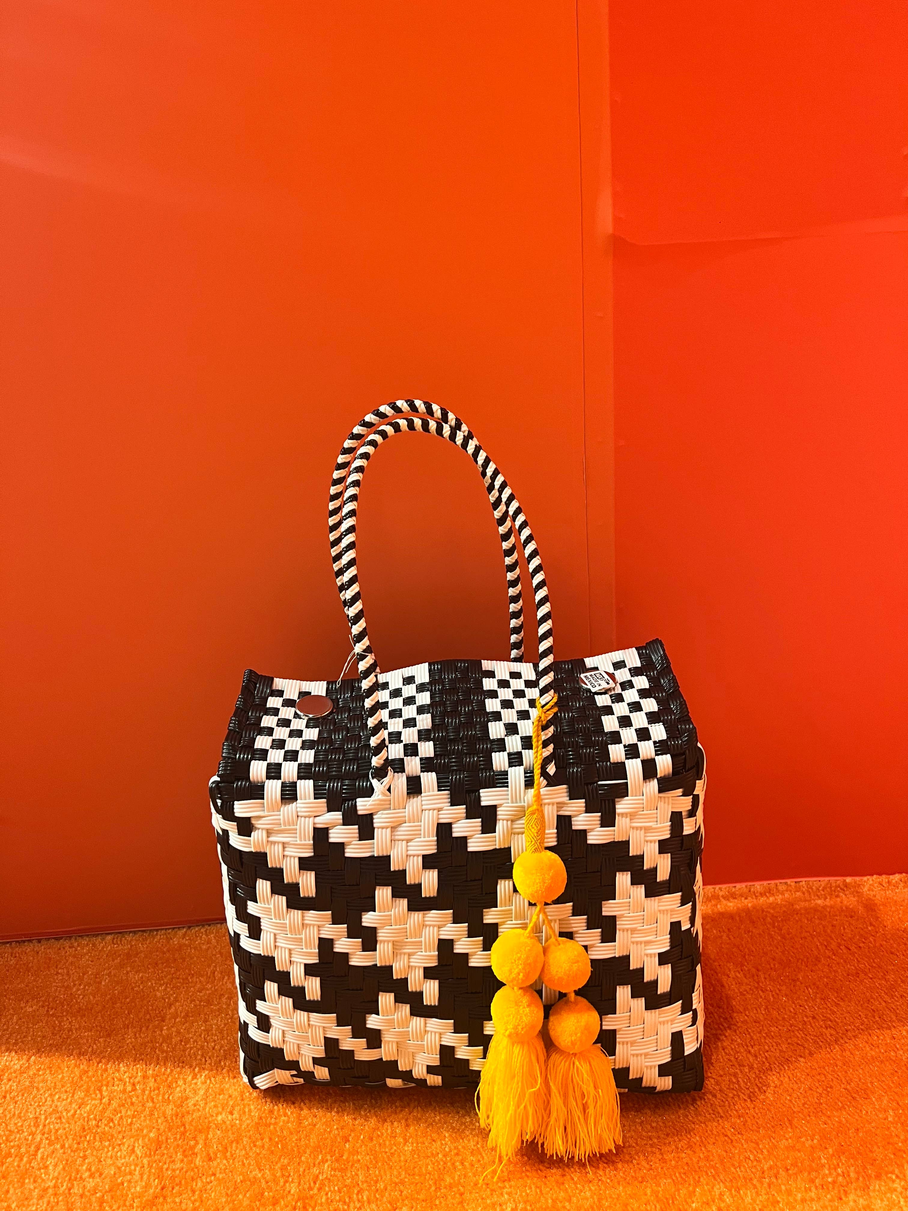 The Faria - Wholesale Beach Bag - Black/White Chanel Pattern handwoven recycle bag 1