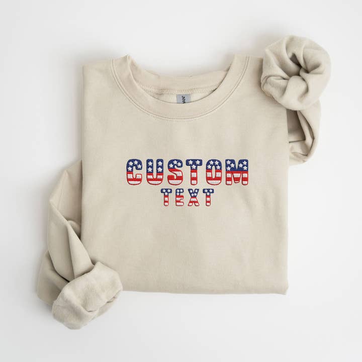 Brugerdefineret tekst Patriotisk 4. juli broderi-sweatshirts for engroshandel hos One Nine