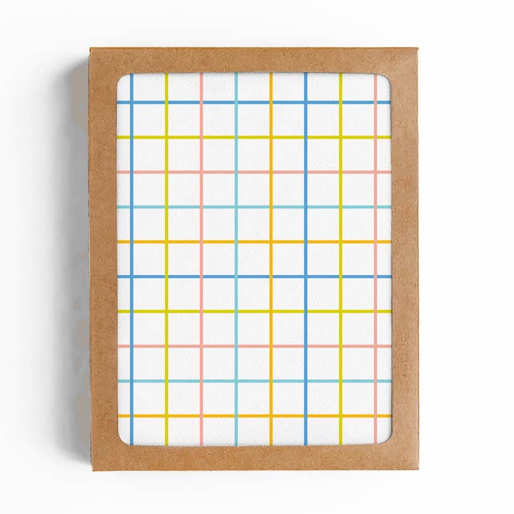 MELLOWWORKS - Wholesale Stationery/Notecard Set - Pastel Grid Blank Card-Boxed Set of 80