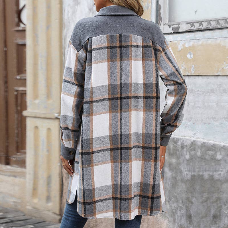 HIDDENBRAND - Wholesale Coat - Women's - Brushed Plaid Long Coats With Pockets4