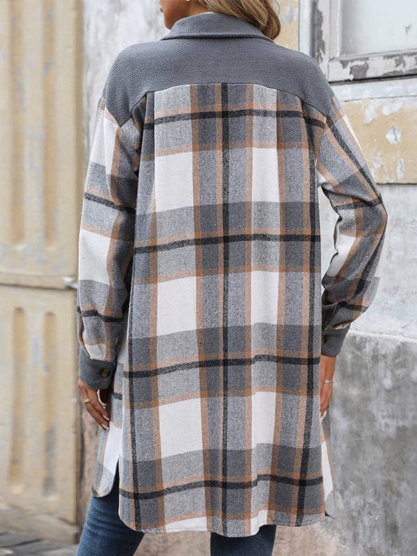HIDDENBRAND - Wholesale Coat - Women's - Brushed Plaid Long Coats With Pockets4
