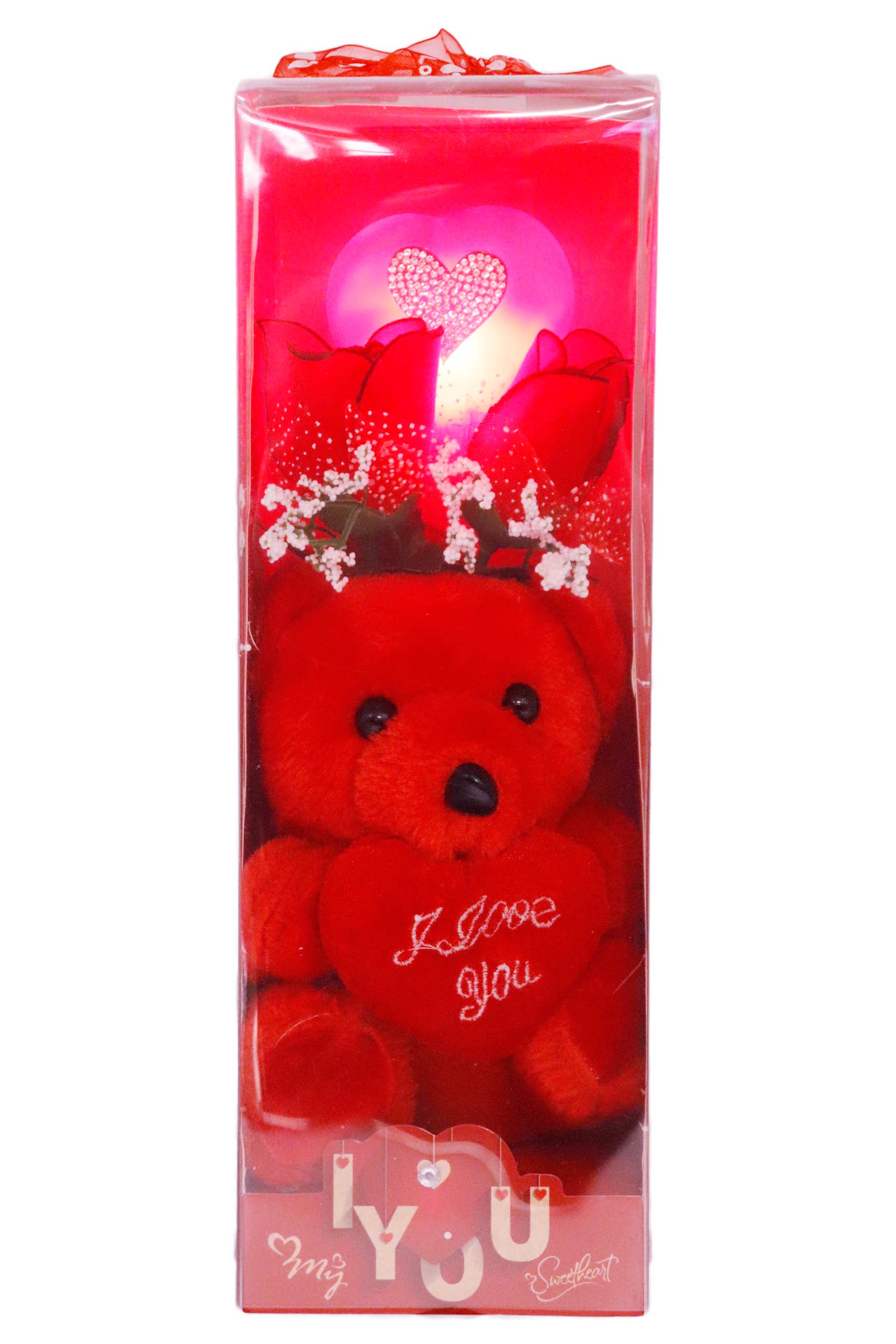Cap Zone - Wholesale Decorative tabletop object - I Love You Light-Up Pink Heart Teddy Bear Gift Box - 12 Inch2