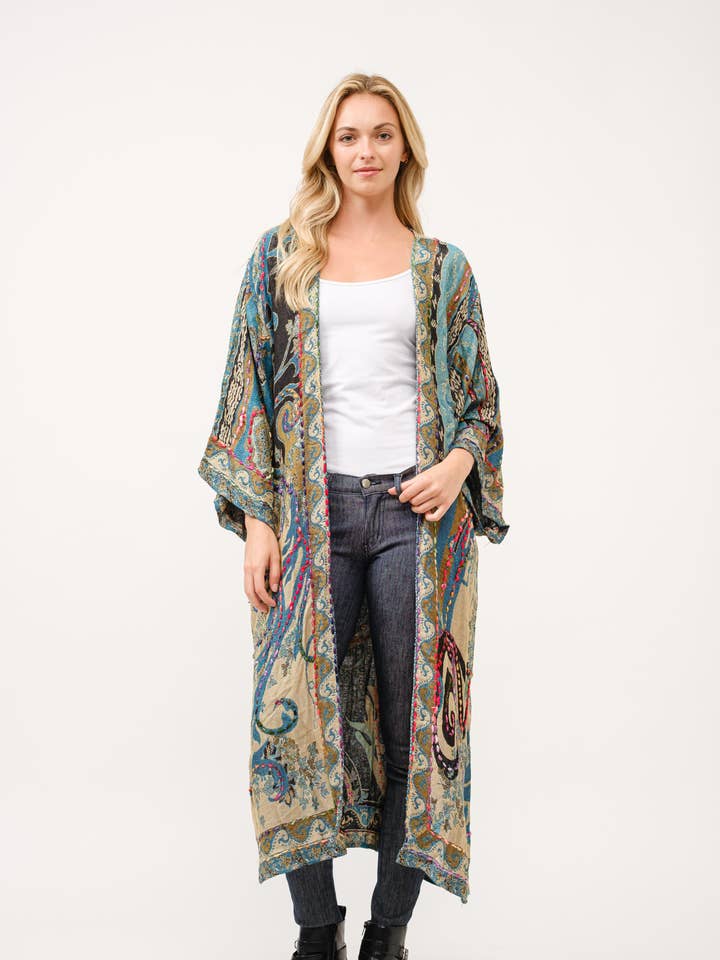 Raj Trading & Imports (USA) Inc. - Wholesale Kimono - Women's - Kora Thick Stitch Embroidered Duster