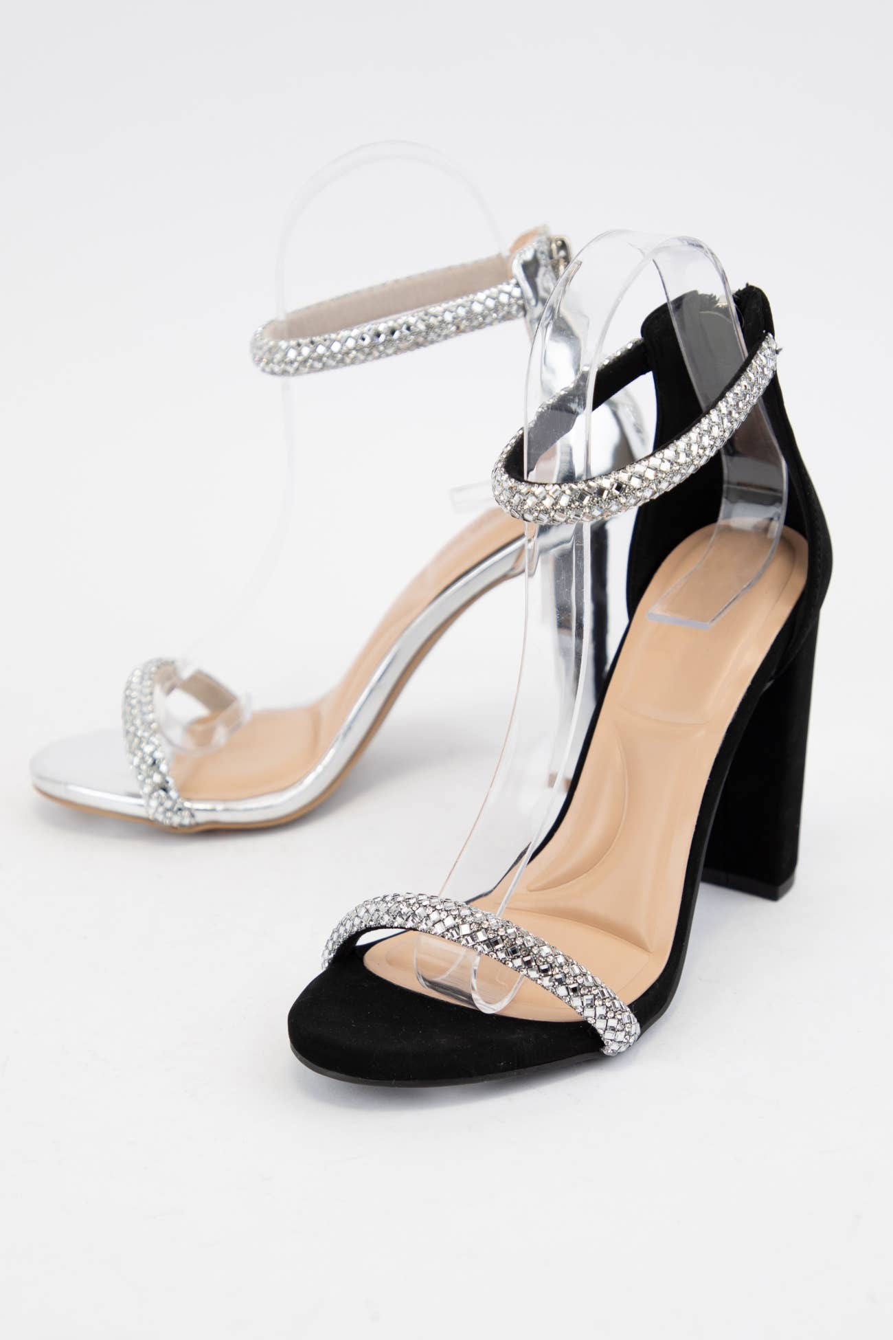 SILVER PU MORRIS-611 BEDAZZLED RHINESTONE STRAP BLOCK HEEL for wholesale on Faire7