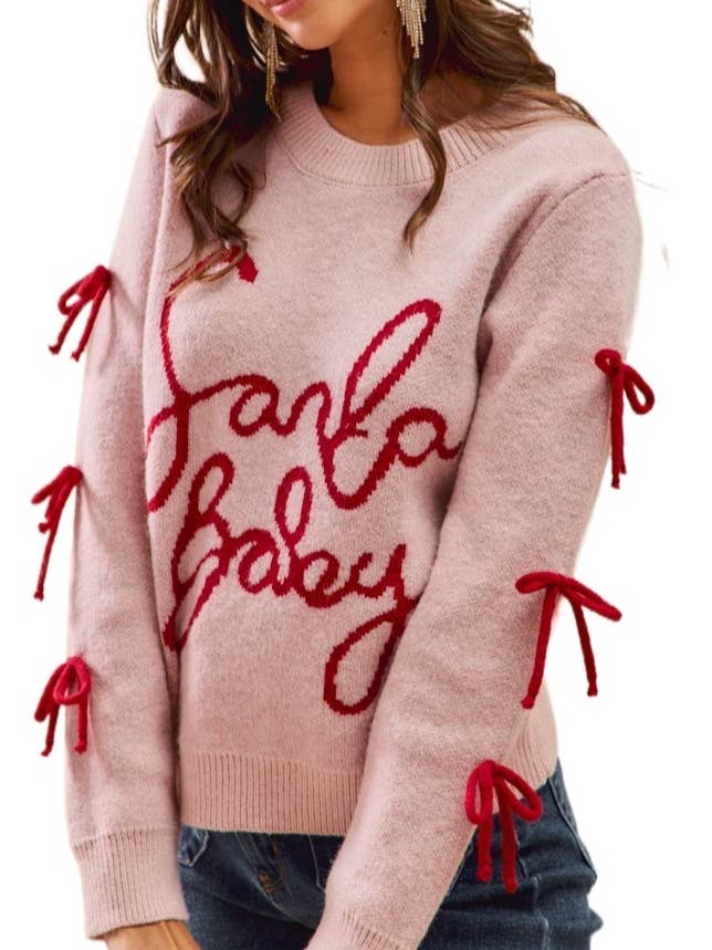 Santa Baby Lettering Christmas Holiday Sweater Top for wholesale by Vanilla Monkey