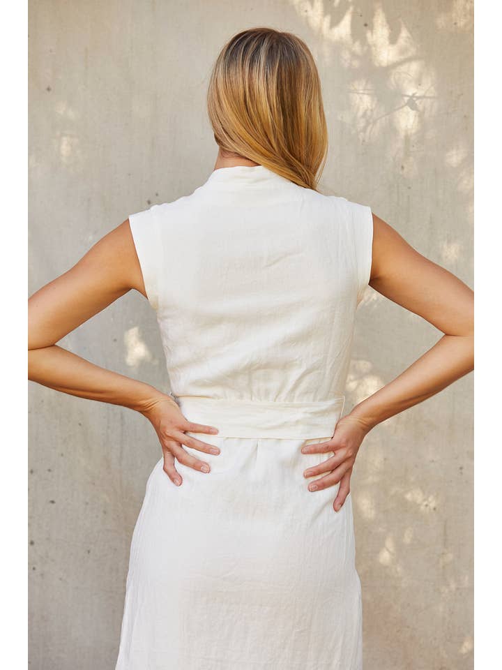 WHITE CD9403 - Lelina Wrap Linen Midi Dress for wholesale on Faire